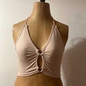 Open back tied tank-top with heart shaped metal pieces